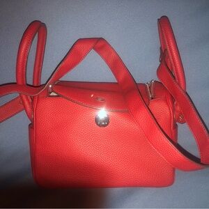 Lindy style pebbled Elegant Red Leather Handbag